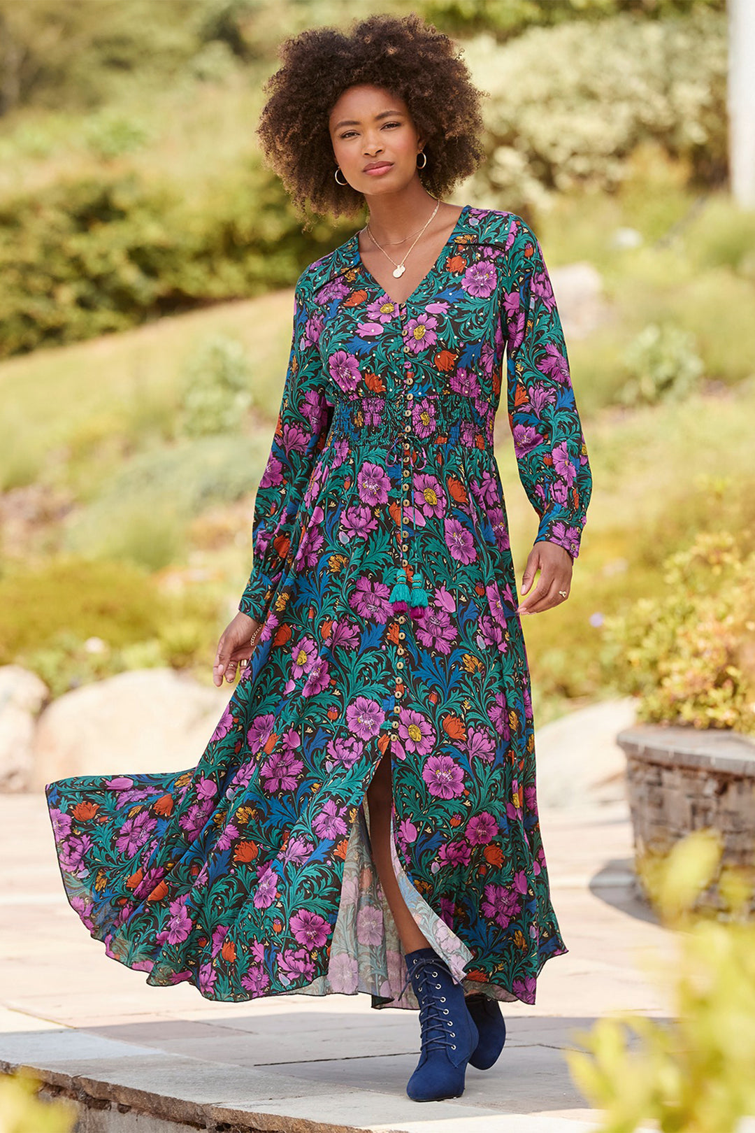Joe Browns WF300A Black Whimsical Wonders Floral Maxi Dress