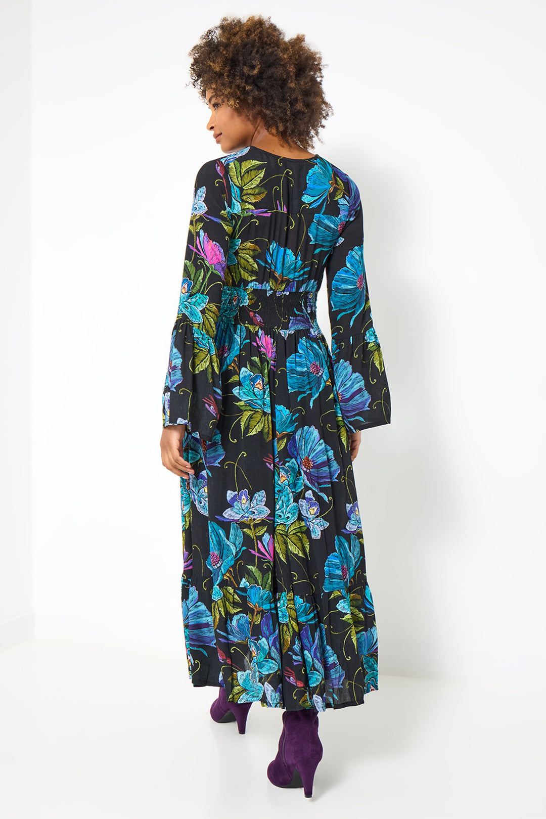 Joe Browns WF304A Black Iris Florals Boho Maxi Dress