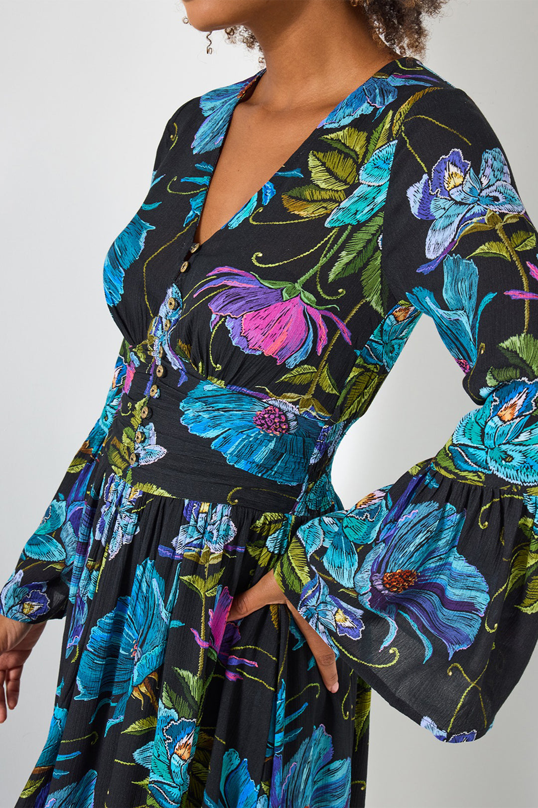 Joe Browns WF304A Black Iris Florals Boho Maxi Dress