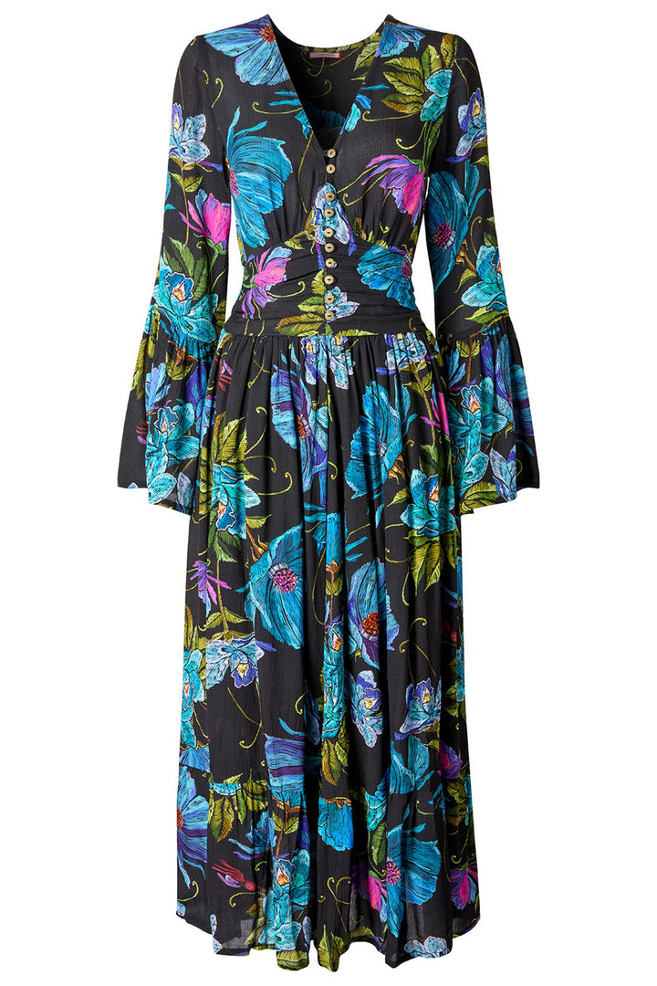 Joe Browns WF304A Black Iris Florals Boho Maxi Dress