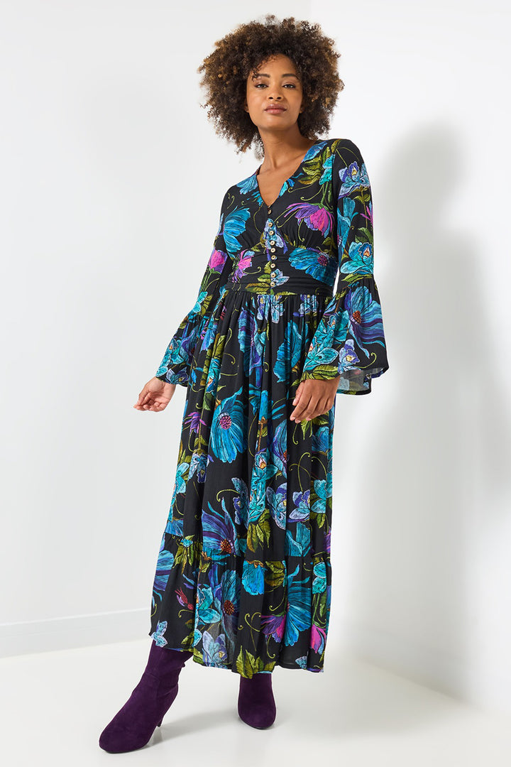 Joe Browns WF304A Black Iris Florals Boho Maxi Dress