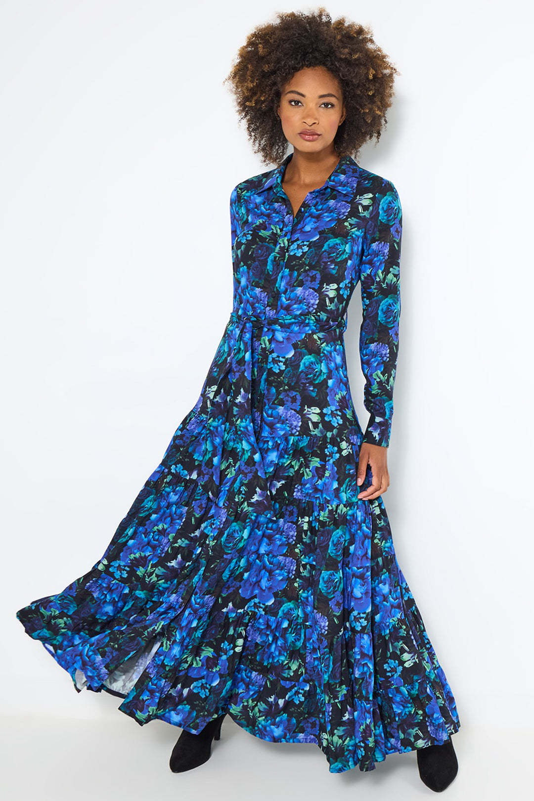 Joe Browns WF320A Blue Olivia Floral Maxi Shirt Dress