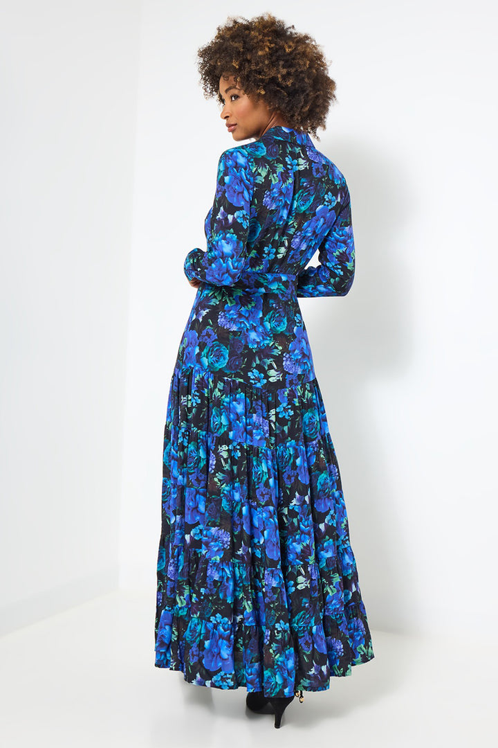 Joe Browns WF320A Blue Olivia Floral Maxi Shirt Dress
