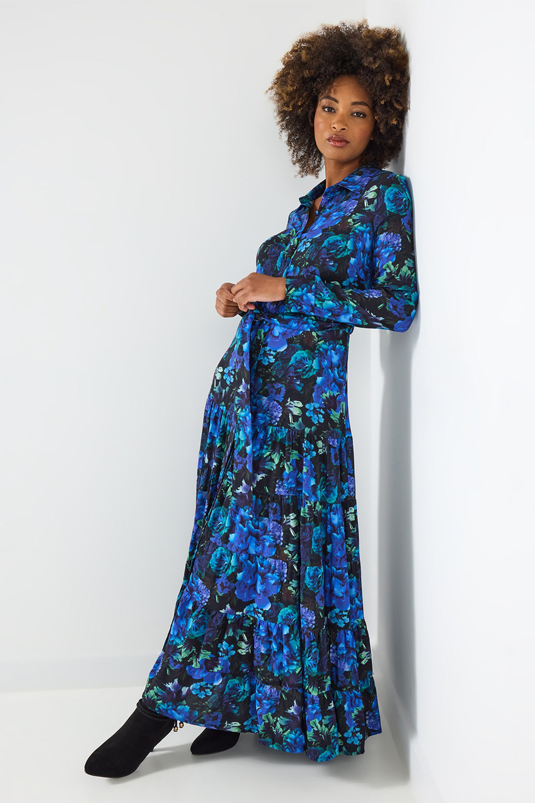 Joe Browns WF320A Blue Olivia Floral Maxi Shirt Dress