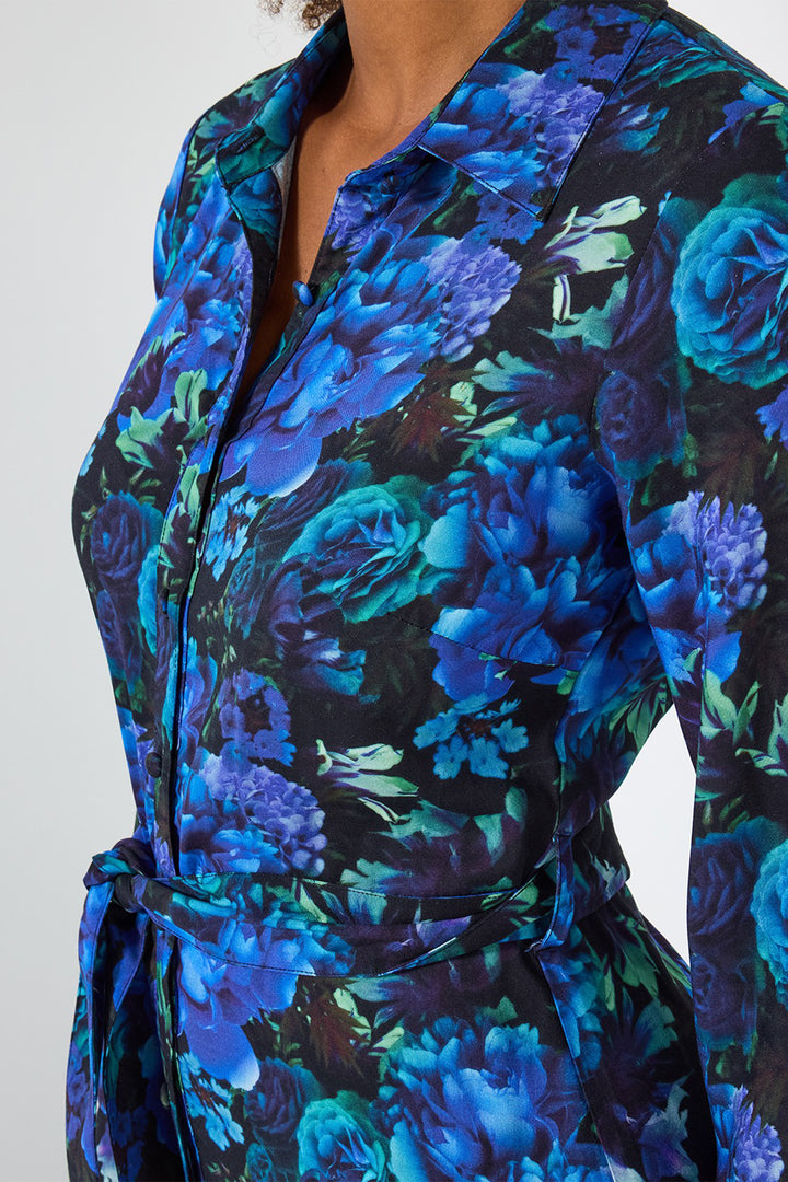 Joe Browns WF320A Blue Olivia Floral Maxi Shirt Dress