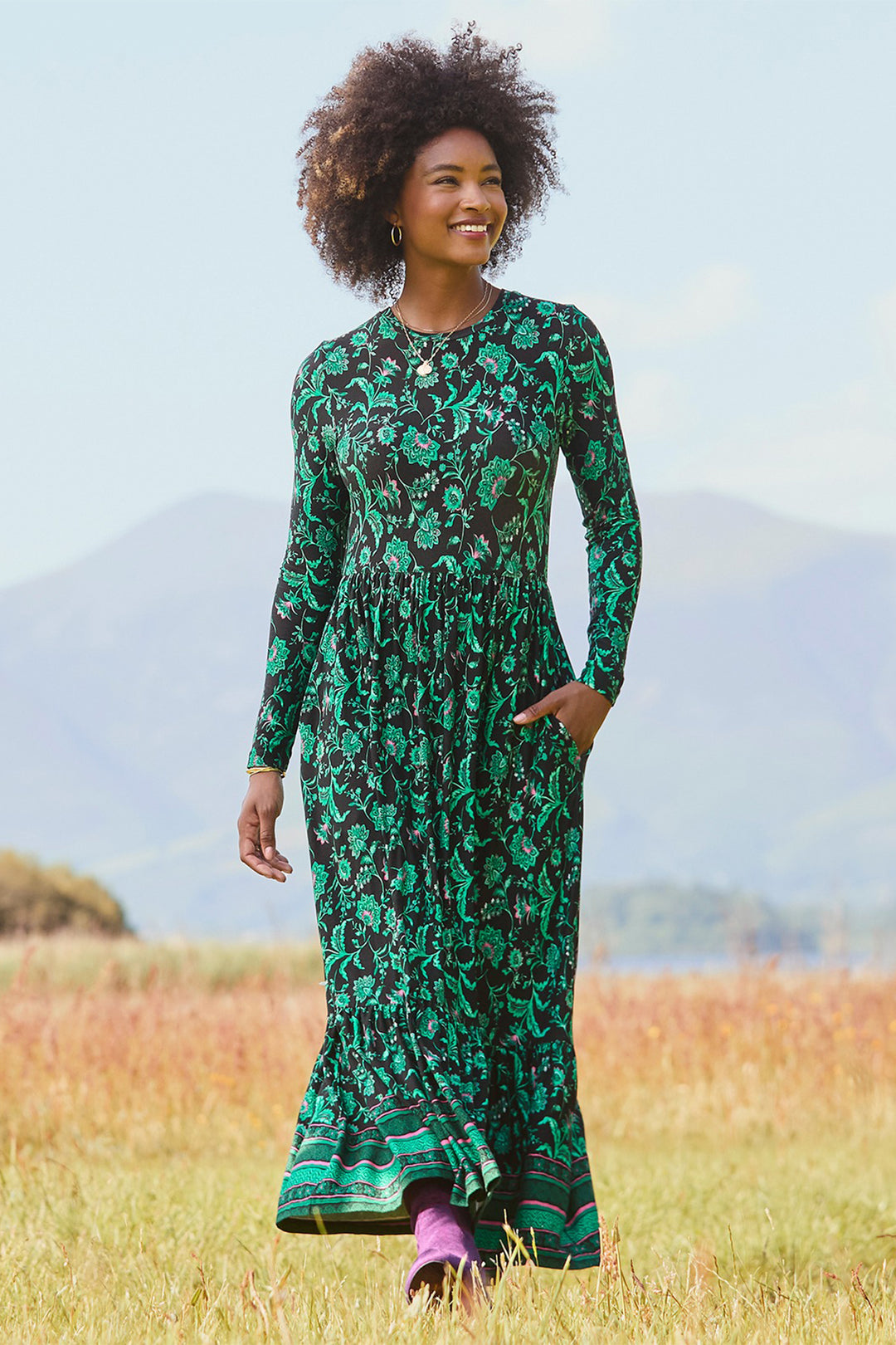 Joe Browns WF323A Black Bella Border Print Jersey Dress