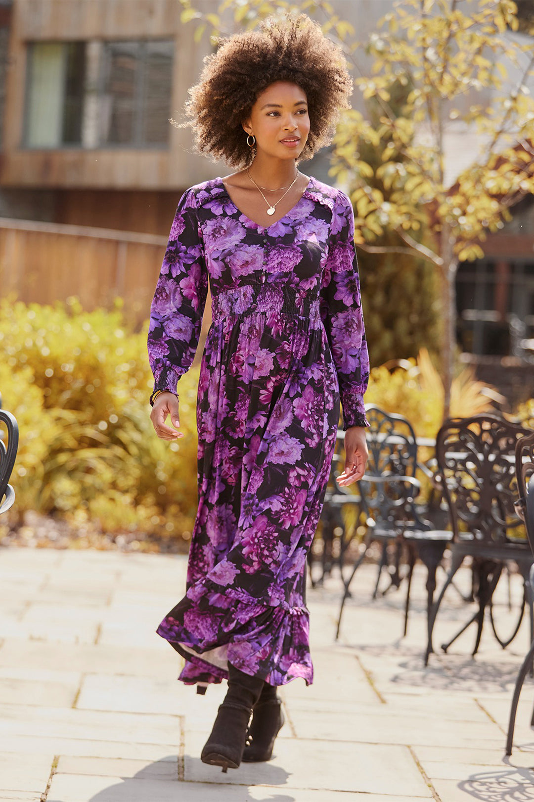 Joe Browns WF324A Purple Florence Floral Jersey Dress