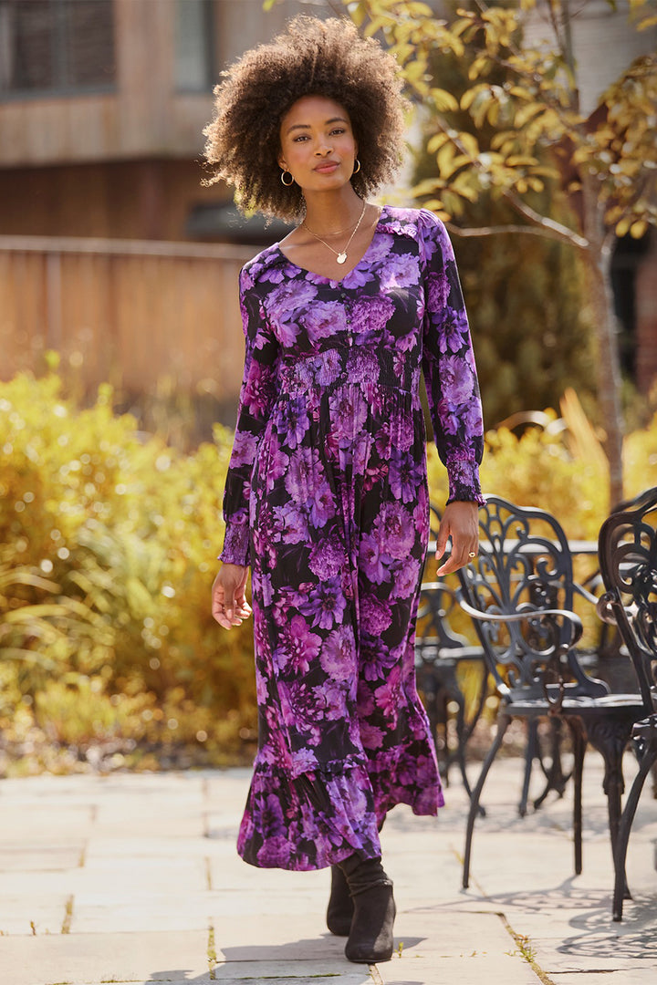 Joe Browns WF324A Purple Florence Floral Jersey Dress