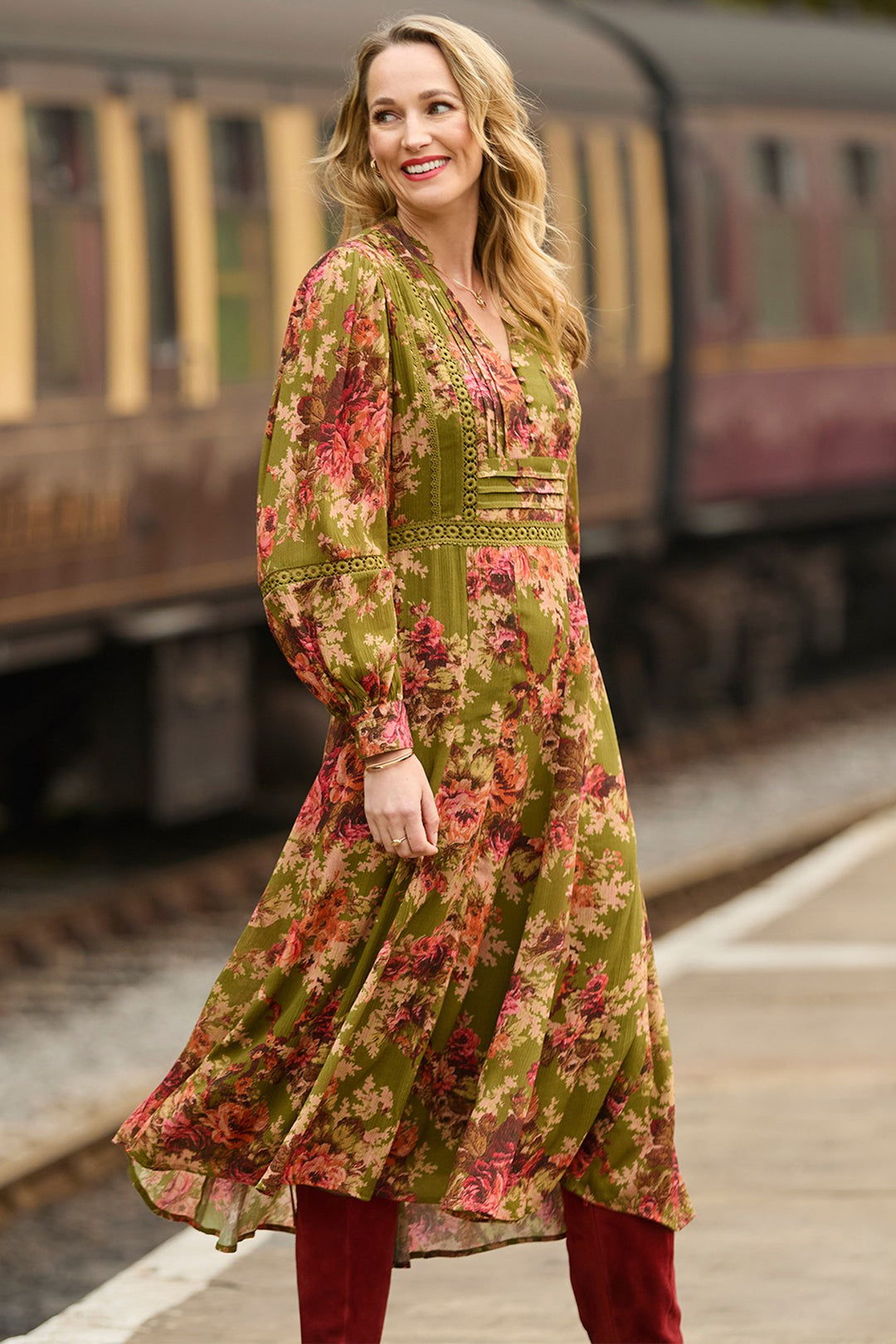 Joe Browns WF352A Green Vintage Roses Dress