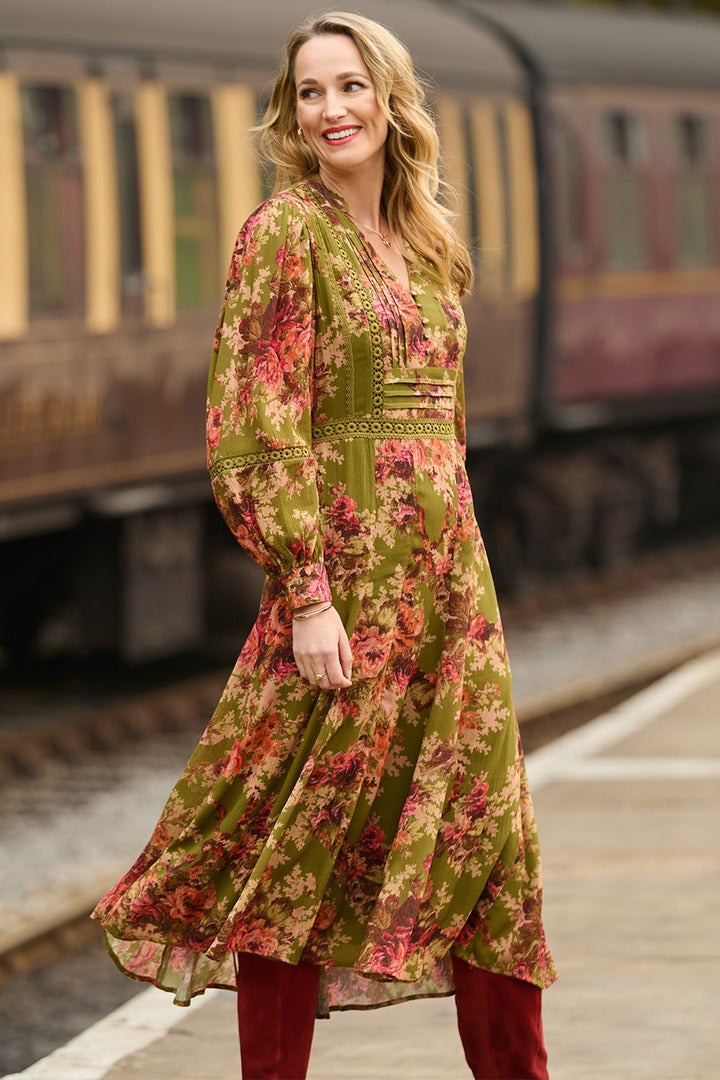 Joe Browns WF352A Green Vintage Roses Dress