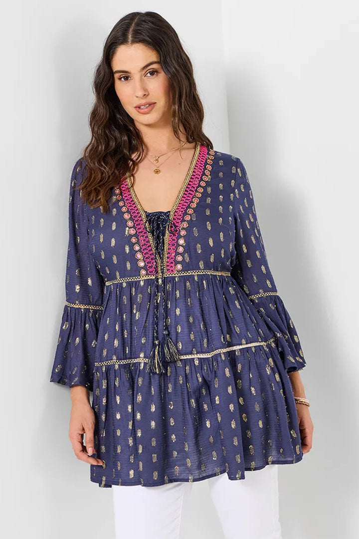 Joe Browns WG740A Festival Vibes Navy Beaded Tunic