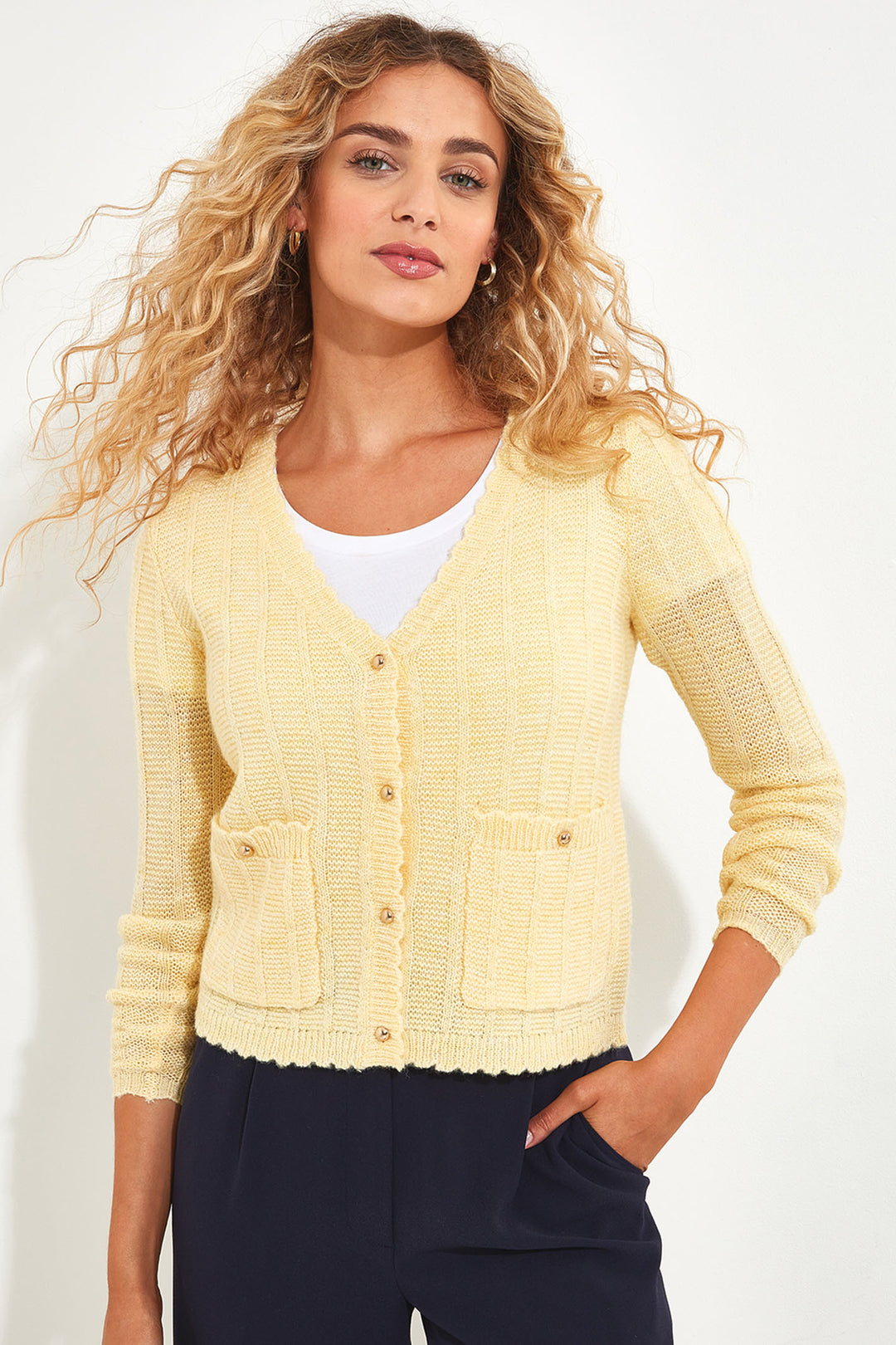 Joe Browns WK710A Lula Yellow V-Neck Cardigan - Experience Boutique