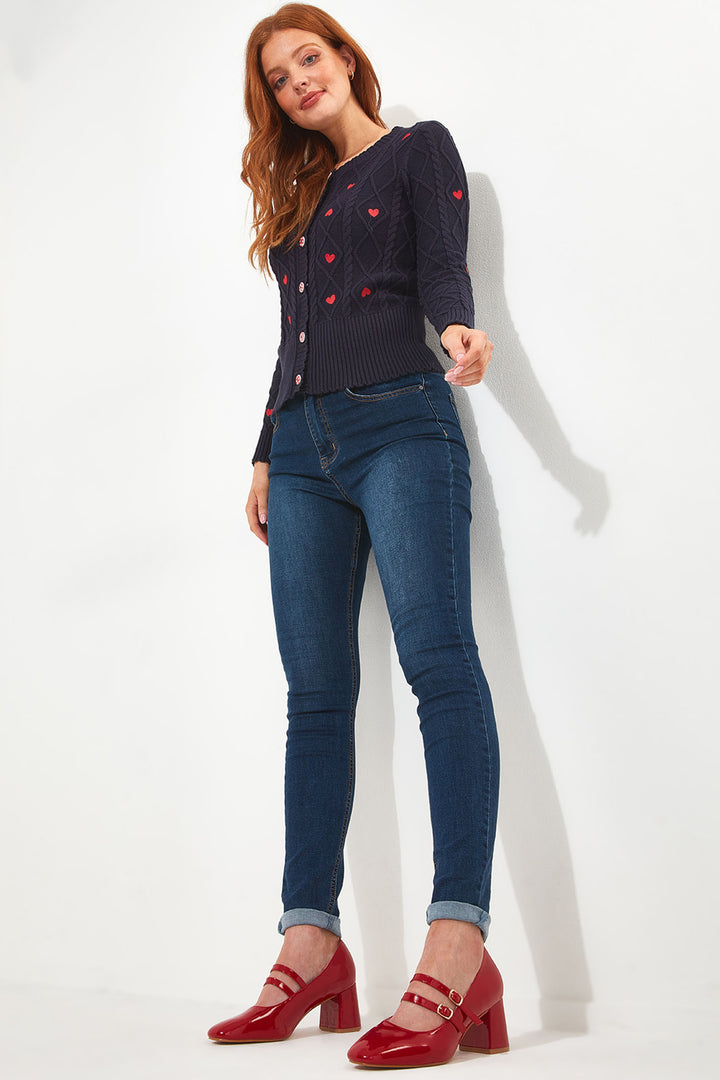 Joe Browns WK719A All Heart Navy Embroidered Cardigan - Experience Boutique