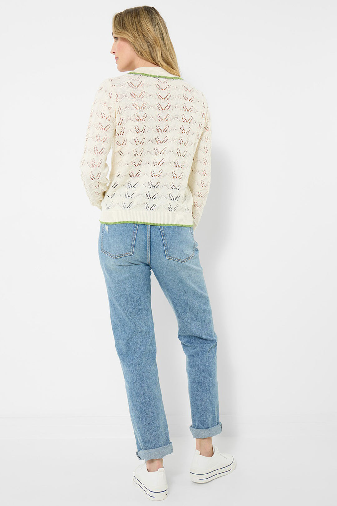 Joe Browns WN007A Cream Suzie Floral Embroidered Collared Pointelle Cardigan