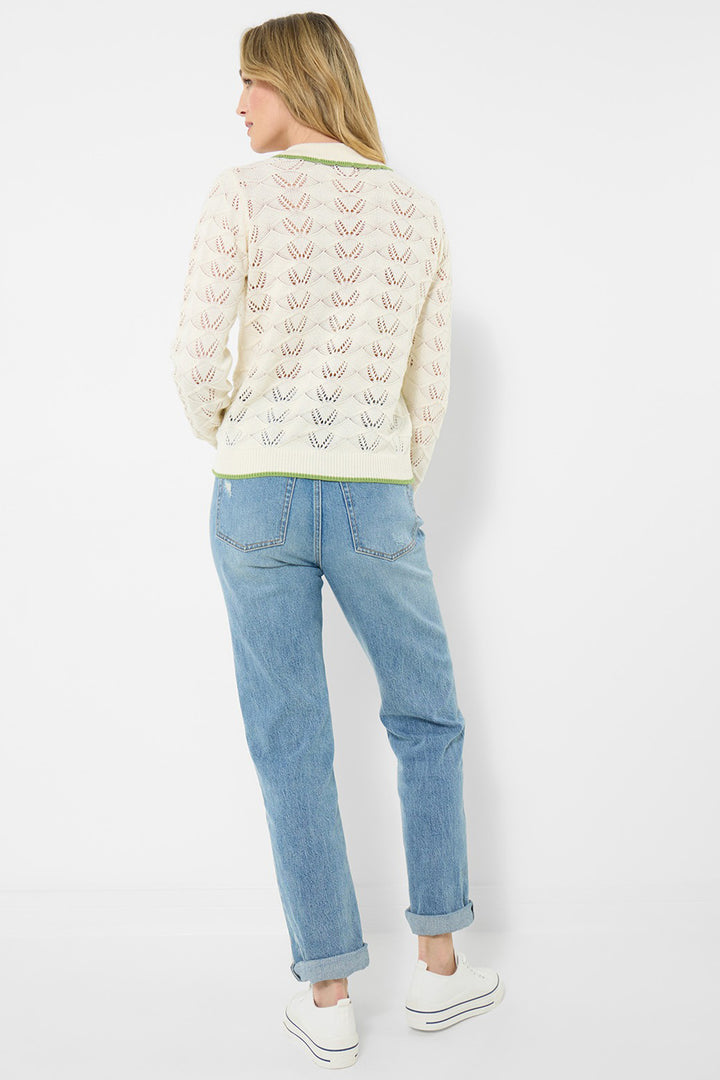 Joe Browns WN007A Cream Suzie Floral Embroidered Collared Pointelle Cardigan