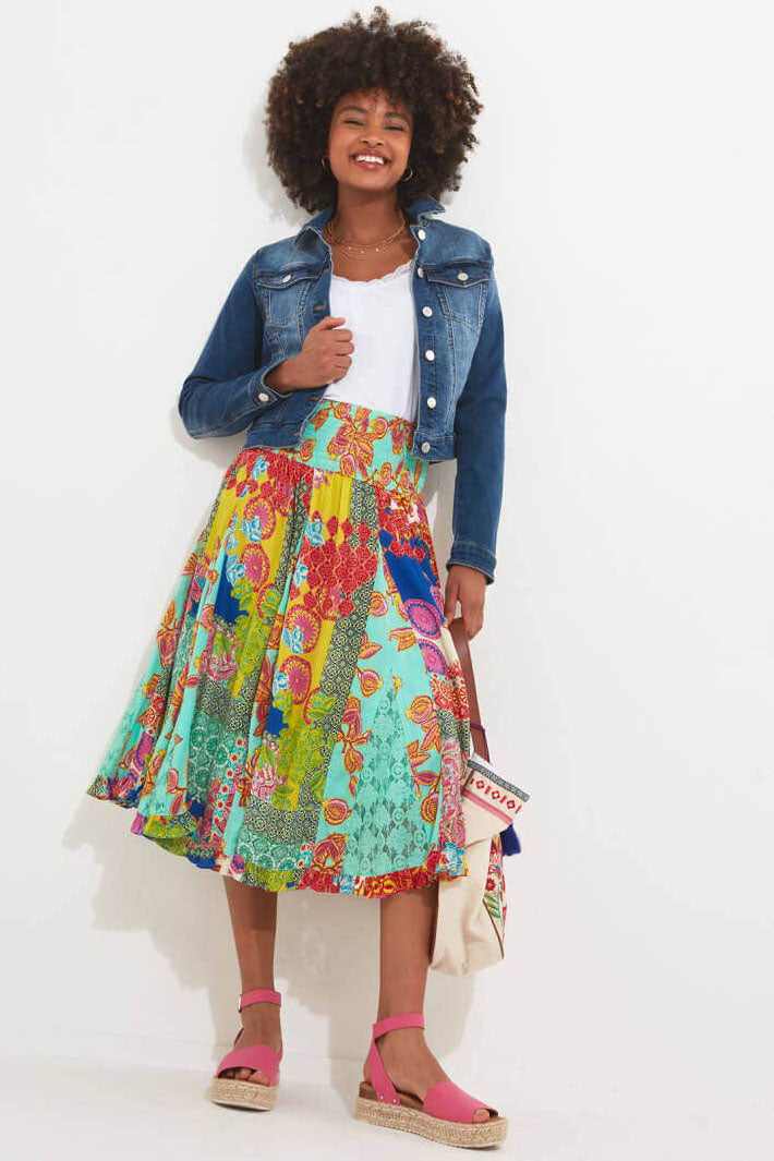 Joe Browns WS414 Joe's Favourite Printed Blue Skirt - Experience Boutique