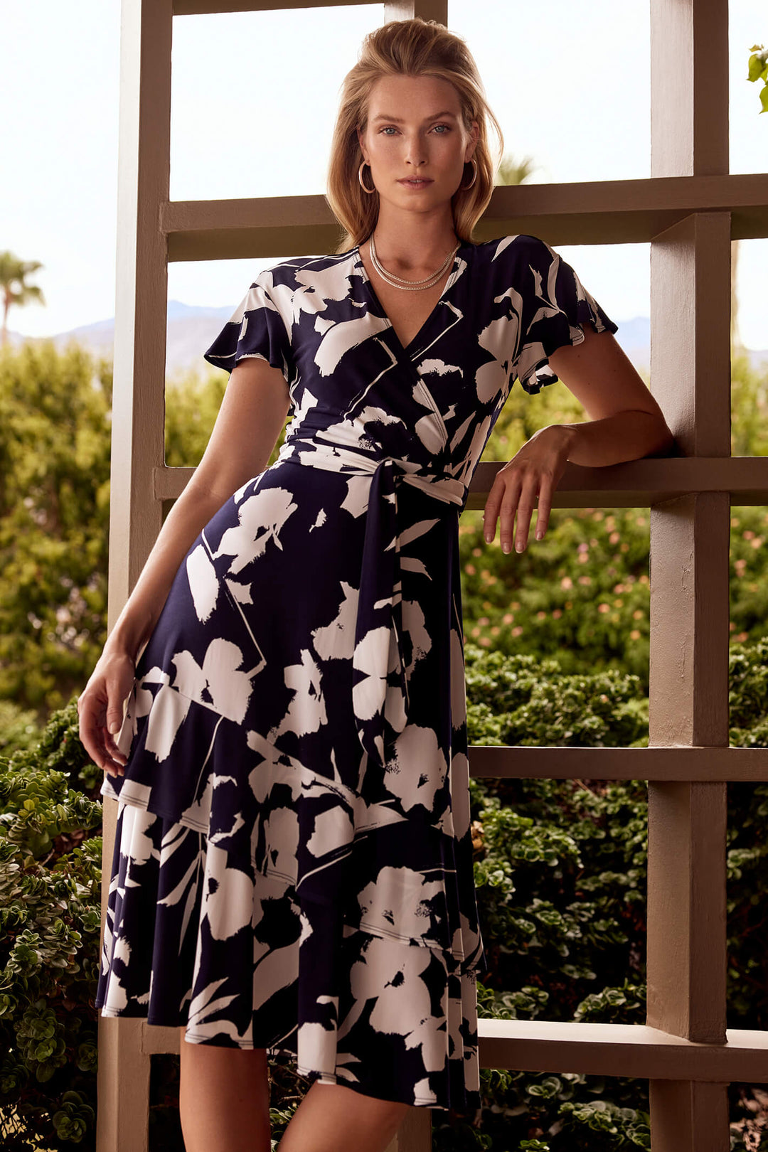 Joseph Ribkoff 231047 Navy & Vanilla Print Dress - Experience Boutique