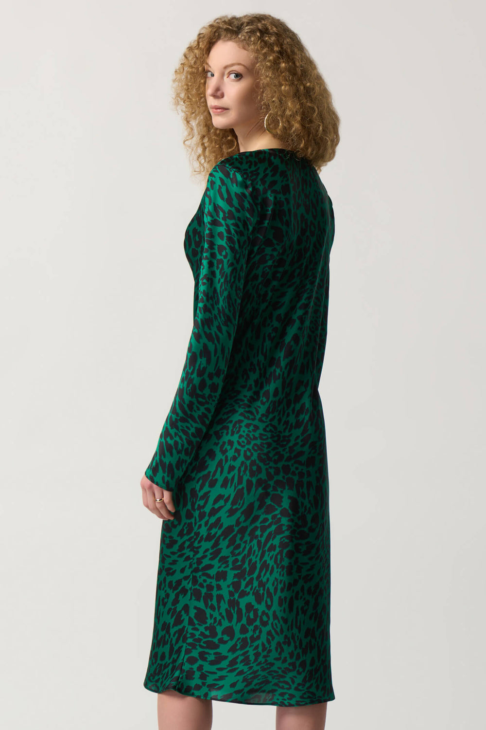 Joseph Ribkoff 233115 Emerald Green Leopard Print Satin Dress - Experience Boutique