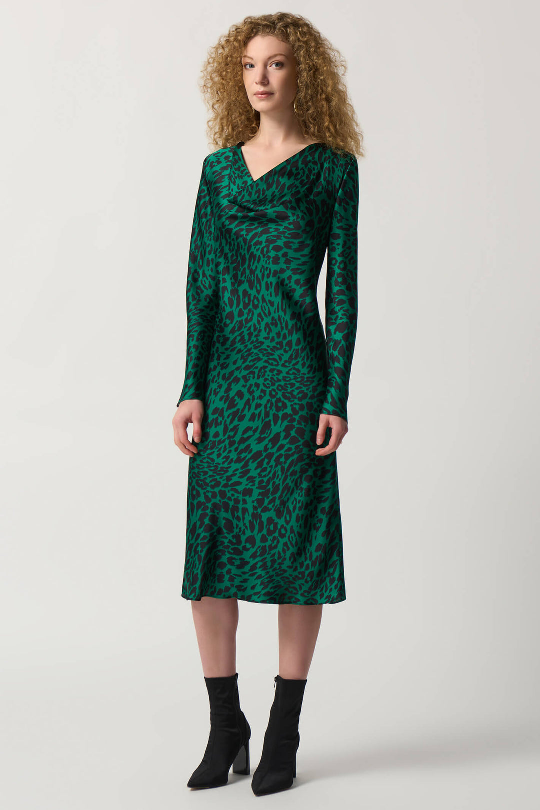 Joseph Ribkoff 233115 Emerald Green Leopard Print Satin Dress Experience Boutique Joseph Ribkoff 233115 Emerald Green Leopard Print Satin Dress Experience Boutique