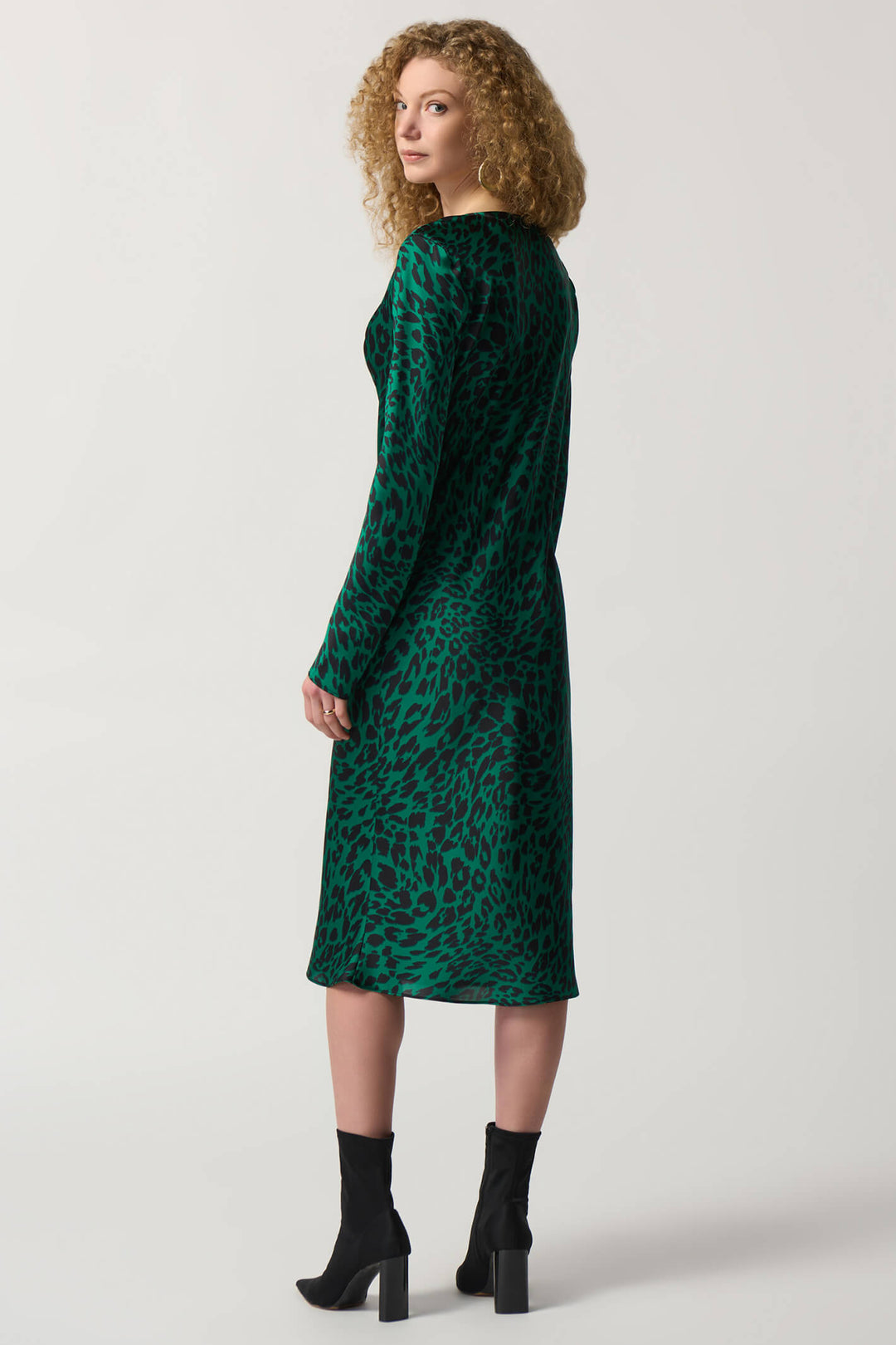 Joseph Ribkoff 233115 Emerald Green Leopard Print Satin Dress - Experience Boutique