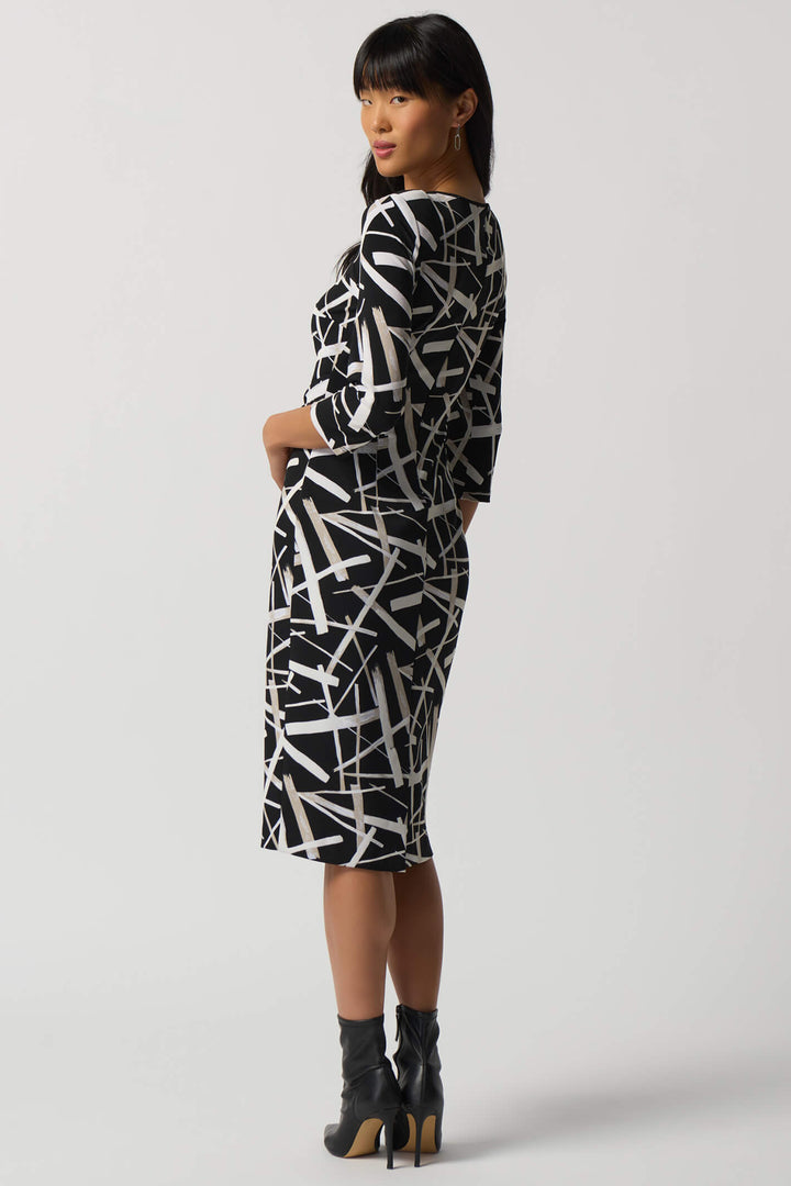 Joseph Ribkoff 233175 Black & Taupe Textured Print Dress - Experience Boutique
