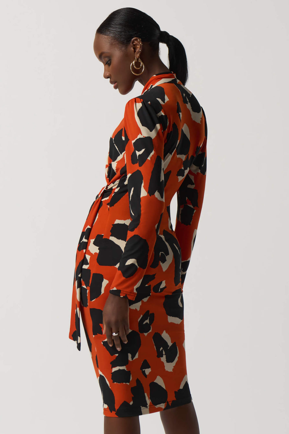 Joseph Ribkoff 233176 Tandoori Orange Print Wrap Style Dress - Experience Boutique