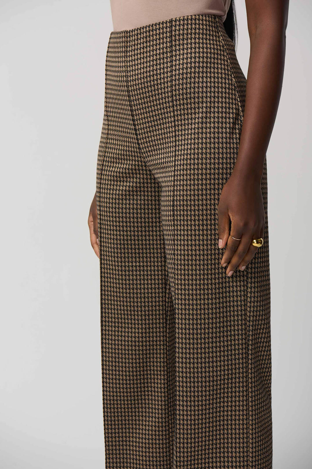 Joseph Ribkoff 233249 Black & Brown Houndstooth Wide Leg Trousers - Experience Boutique