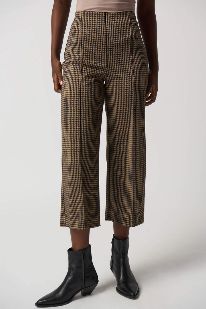 Joseph Ribkoff 233249 Black & Brown Houndstooth Wide Leg Trousers - Experience Boutique