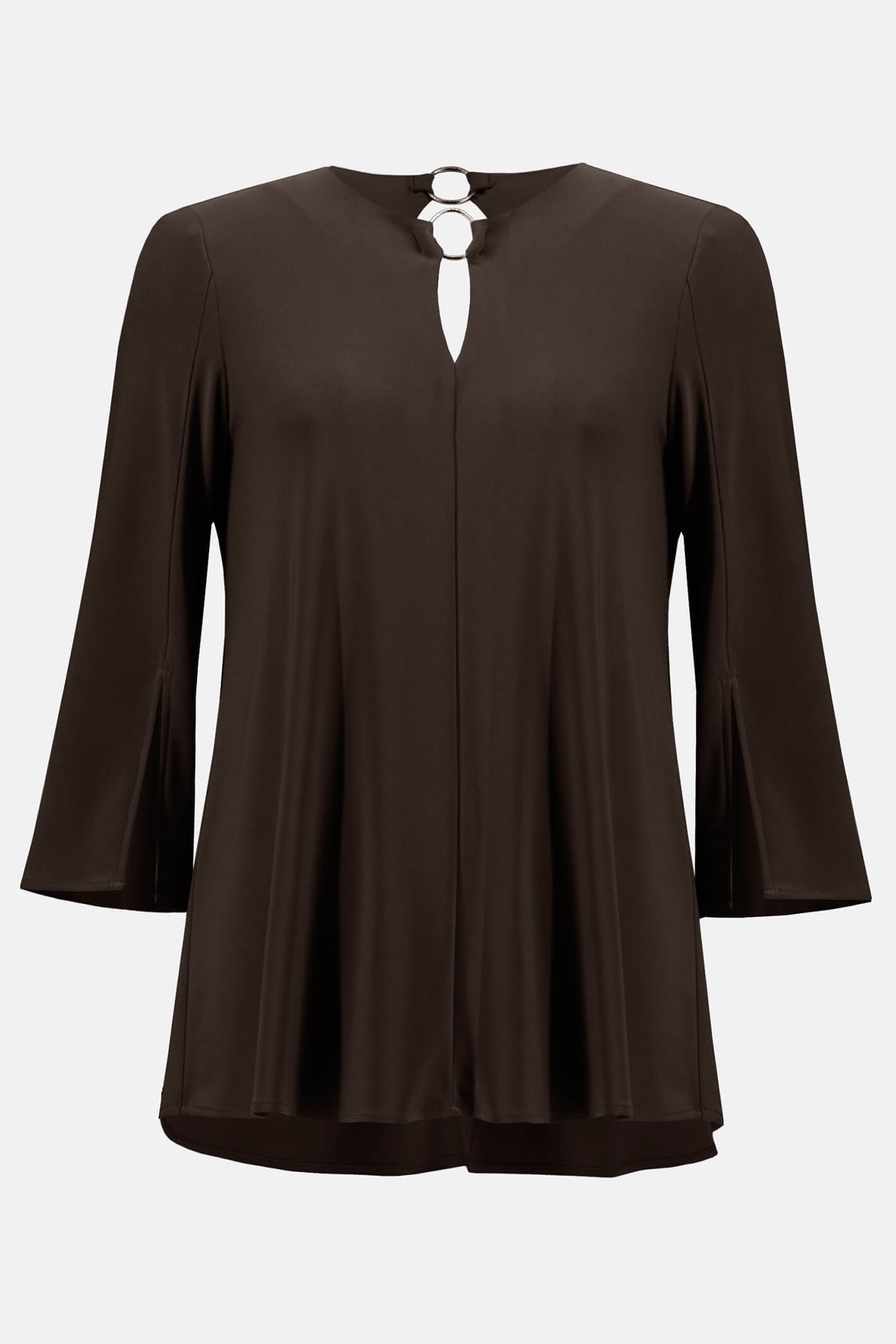 Joseph Ribkoff 233253 Mocha Brown Keyhole Neck Split Sleeve Tunic