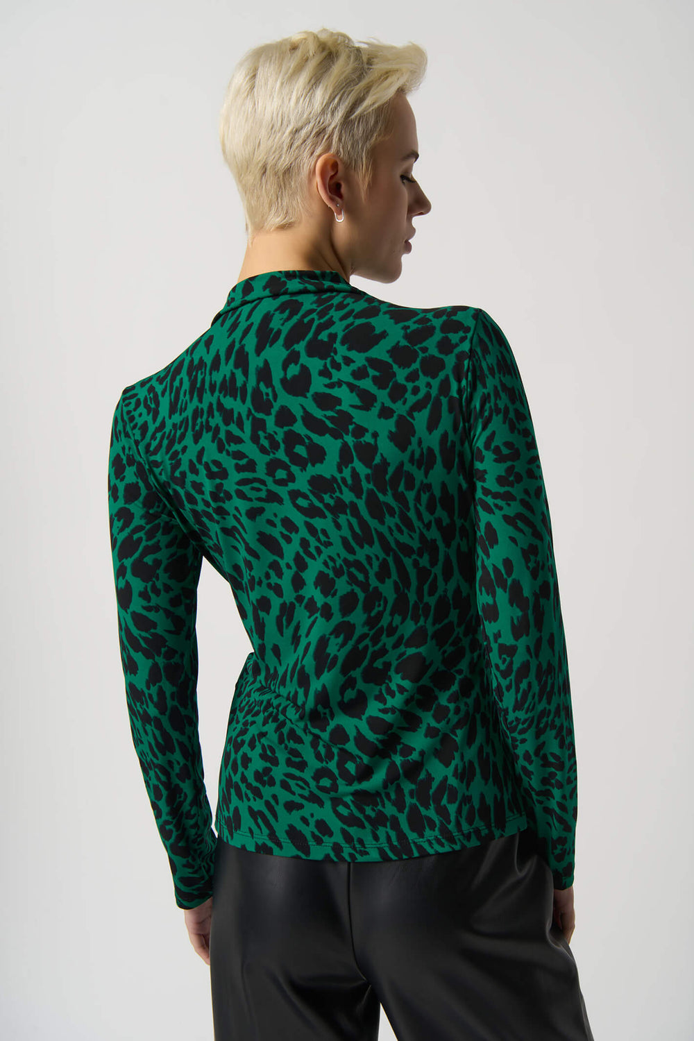 Joseph Ribkoff 233256 Emerald Green Leopard Print Tie Front Top - Experience Boutique