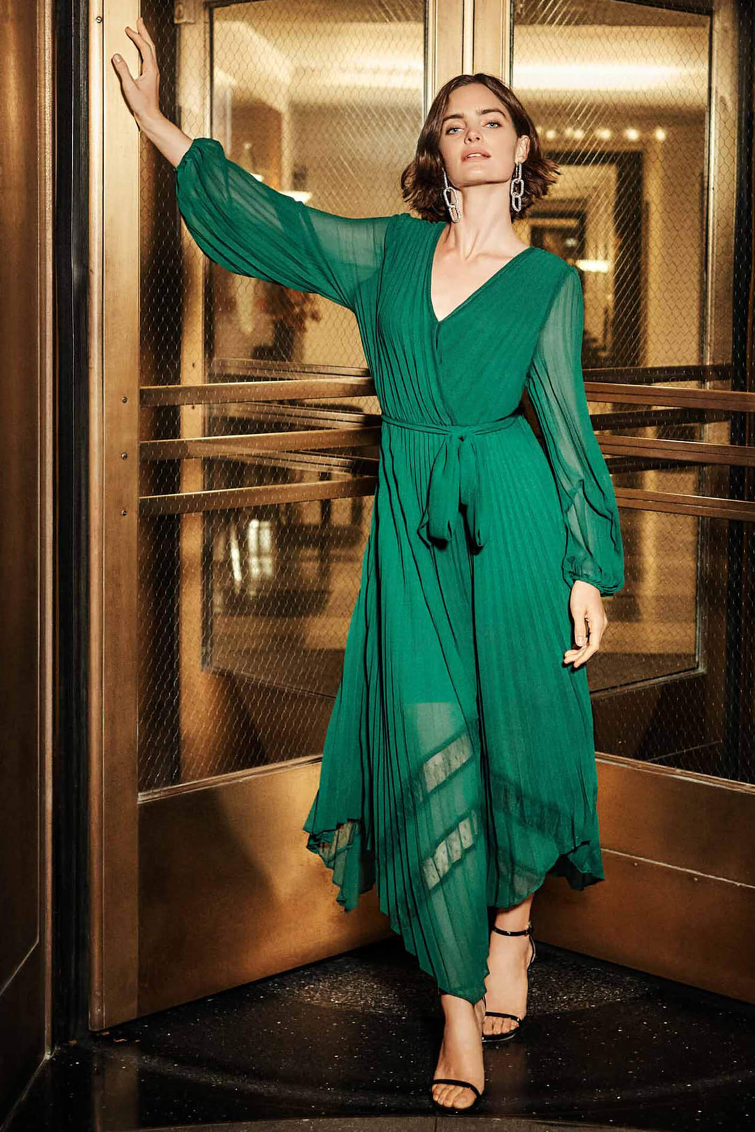 Joseph Ribkoff 233708 Emerald Green Pleated Dress - Experience Boutique