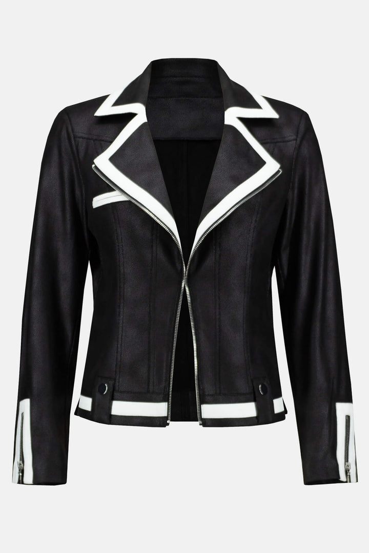 Joseph Ribkoff 233909 Black & Vanilla Edge Faux Leather Jacket - Experience Boutique