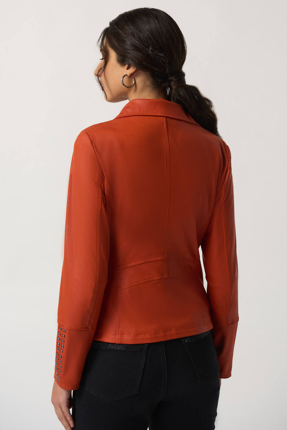 Joseph Ribkoff 233926 Tandoori Orange Faux Leather Studded Jacket - Experience Boutique