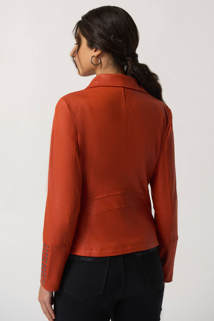 Joseph Ribkoff 233926 Tandoori Orange Faux Leather Studded Jacket - Experience Boutique