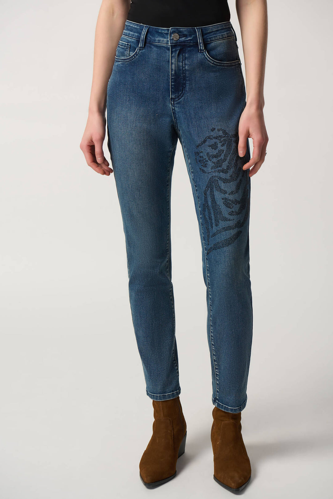 Joseph Ribkoff 233932 Medium Blue Embellished Denim Jeans - Experience Boutique