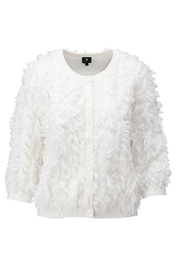 K-Design Cardigan Button Front Fringes Ecru A847 - Experience Boutique