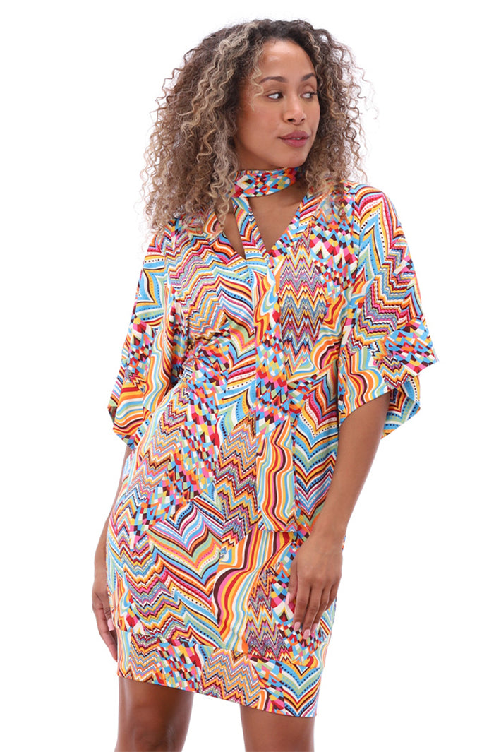 K-Design Dress Dolman Sleeves Multicolour Zig Zag A109 P911 - Experience Boutique