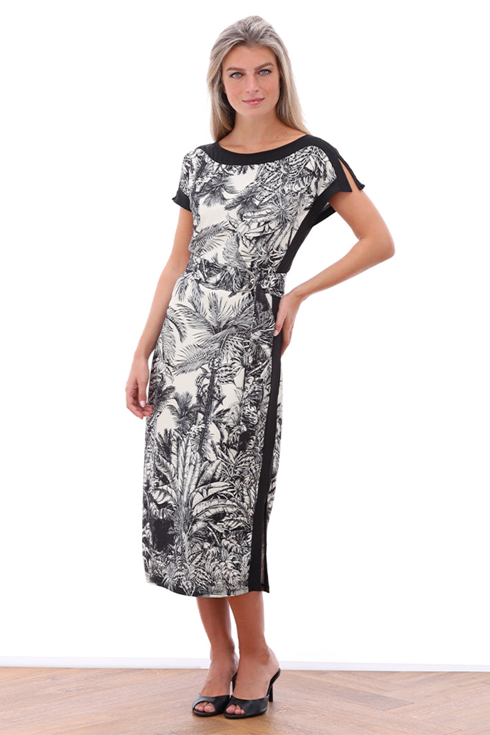 K-Design Dress Short Sleeve Black Tropical Print A328 P959 - Experience Boutique
