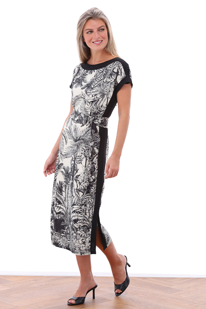 K-Design Dress Short Sleeve Black Tropical Print A328 P959 - Experience Boutique