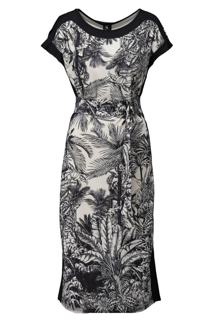 K-Design Dress Short Sleeve Black Tropical Print A328 P959 - Experience Boutique