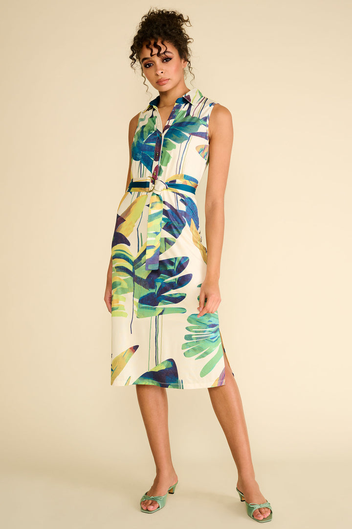 K-Design Dress Sleeveless Button Front Tropical Print Green A321 P960 - Experience Boutique