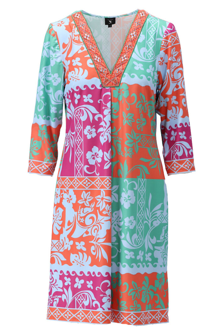 K-Design Dress V-Neck Block Print Blue Multicolour A406 P965 - Experience Boutique
