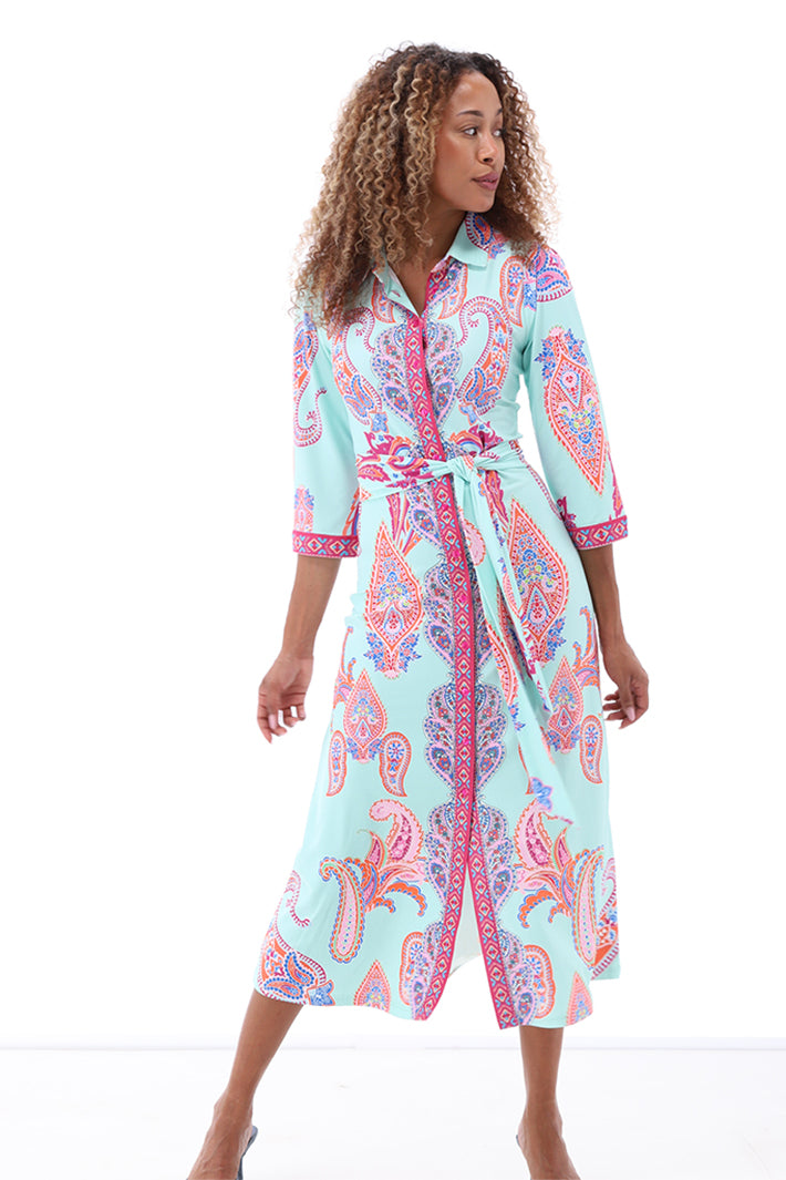 K-Design Shirt Dress Paisley Print Blue Print A404 P967 - Experience Boutique