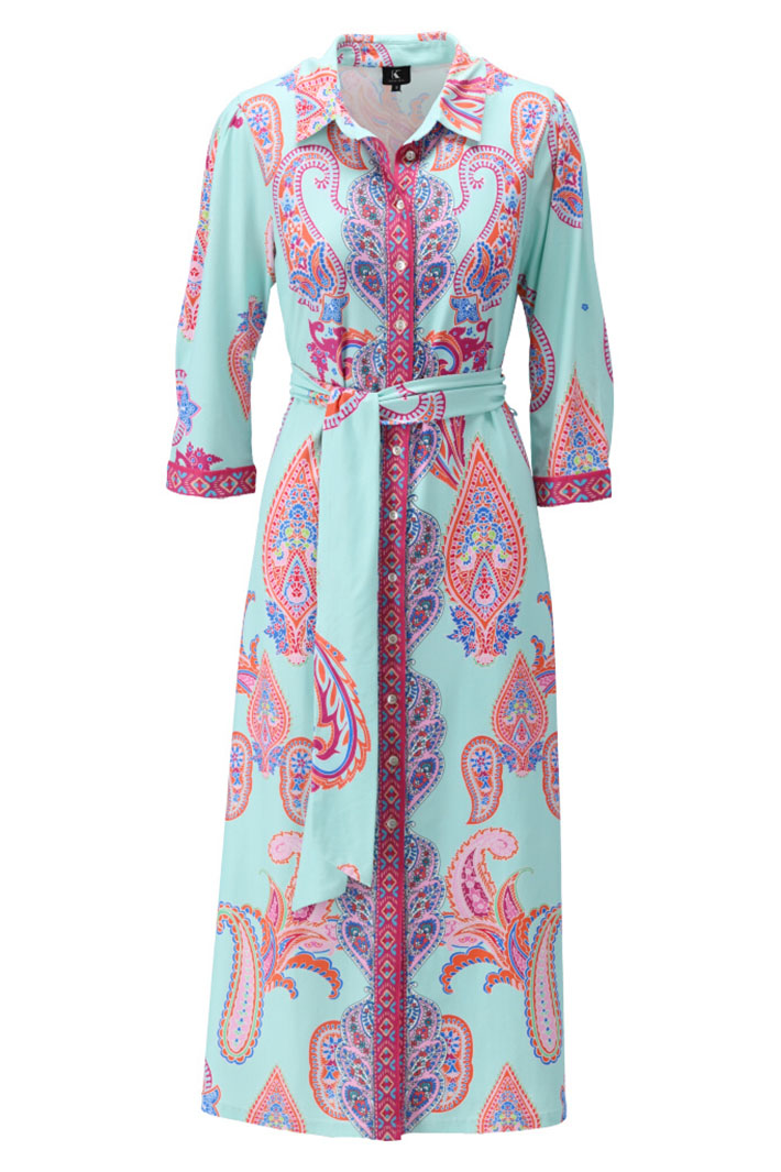 K-Design Shirt Dress Paisley Print Blue Print A404 P967 - Experience Boutique