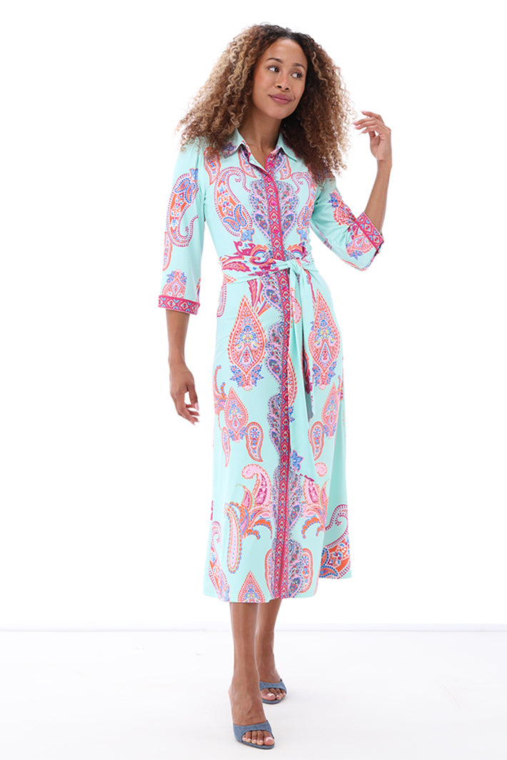 K-Design Shirt Dress Paisley Print Blue Print A404 P967 - Experience Boutique