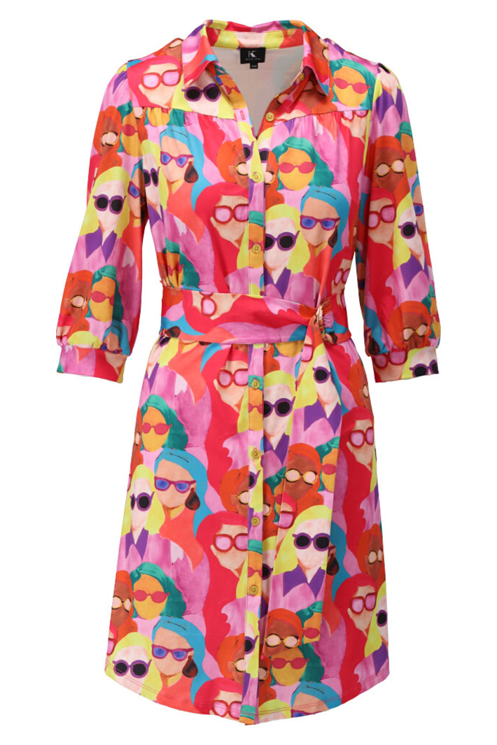 K-Design Shirt Dress Sunglass Print Pink Multicolour A312 P947 - Experience Boutique