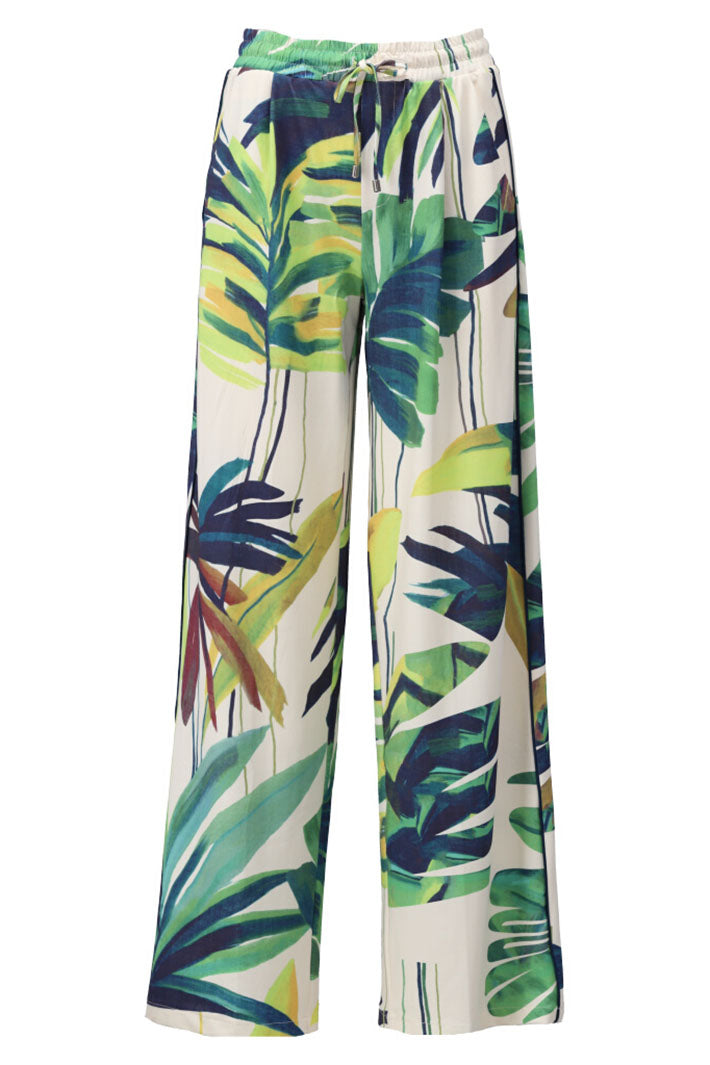 K-Design Trousers Leaf Print Side Trousers Beige Green A322 P960 - Experience Boutique