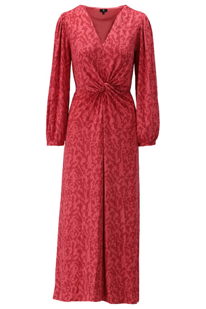 K Design X108 Red Honeycomb Print V-Neck Knot Front Dress - Experience Boutique