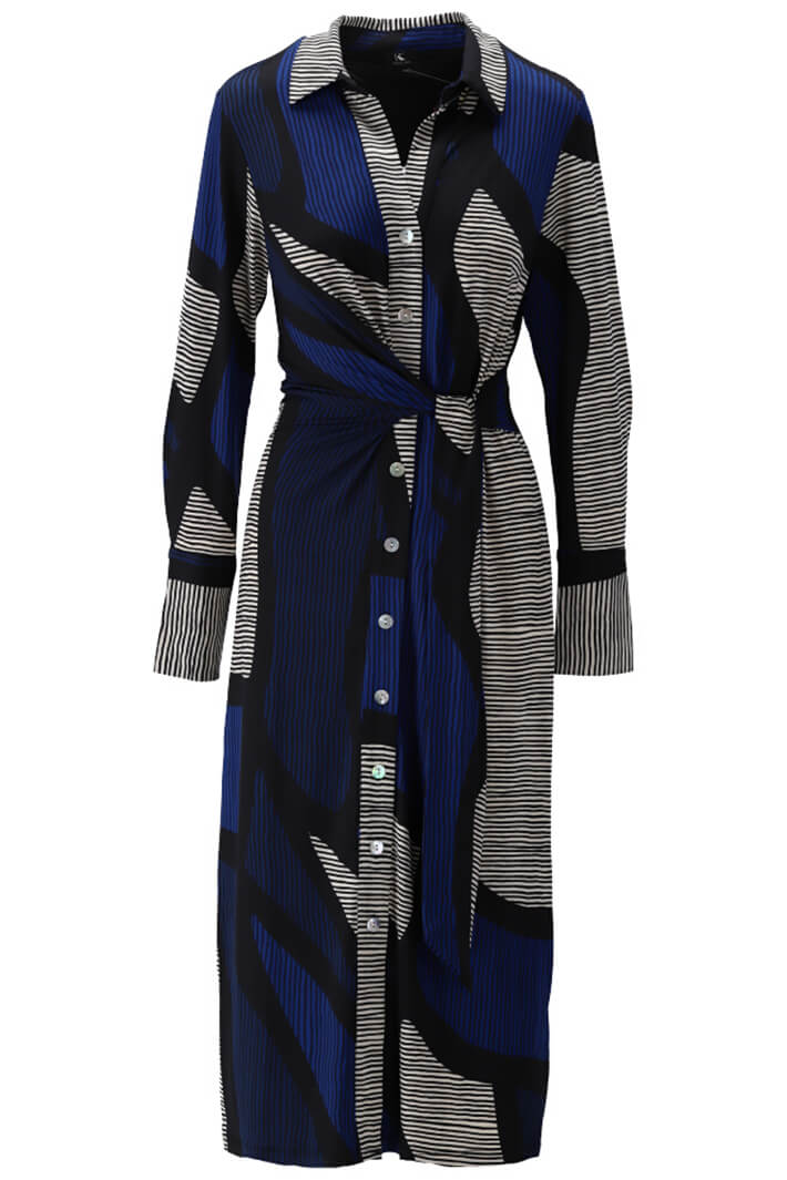 K Design X311 Blue Geometric Print Maxi Shirt Dress - Experience Boutique