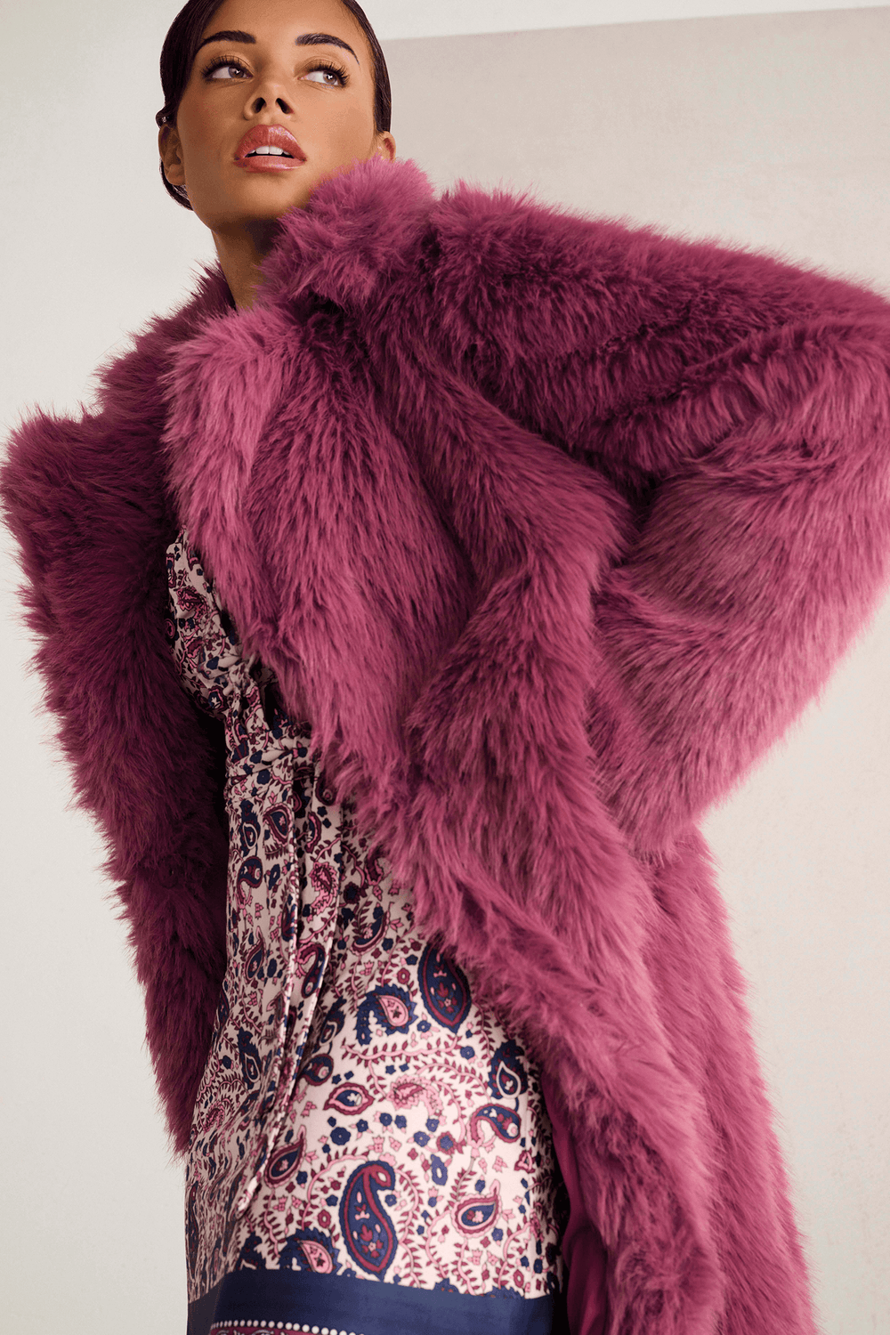 K Design X904 Pink Malega Faux Fur Collar Coat - Experience Boutique
